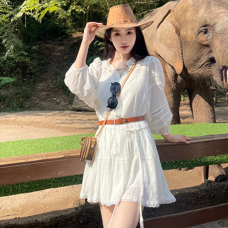 Chic Korean Embroidered White Lace Dress Women Sweet Hollow Out Cotton Elegant Party Mini Dress With Belt Vestidos
Chic Korean Embroidered White Lace Dress Women Sweet Hollow Out Cotton Elegant Party Mini Dress With Belt Vestidos