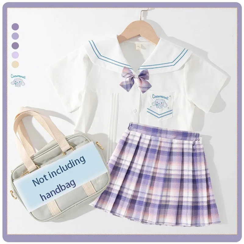 

Anime MINISO Cinnamoroll Girls Dress Jk College Style Uniform Skirt Cartoon T-Shirt Pleated Skirt 2Pcs-Set Cartoon Girl Clothing