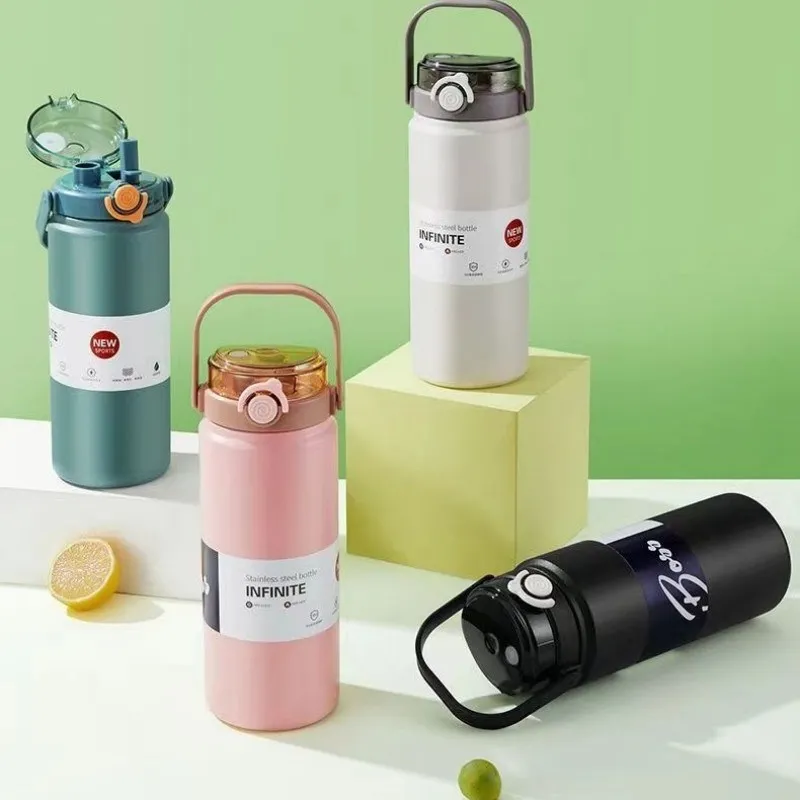 

1L/1.2L Large Capacity Thermo Bottle with Straw Stainless Steel Thermal Water Bottle Keep Cold and Hot Thermos Cup Vacuum Flask