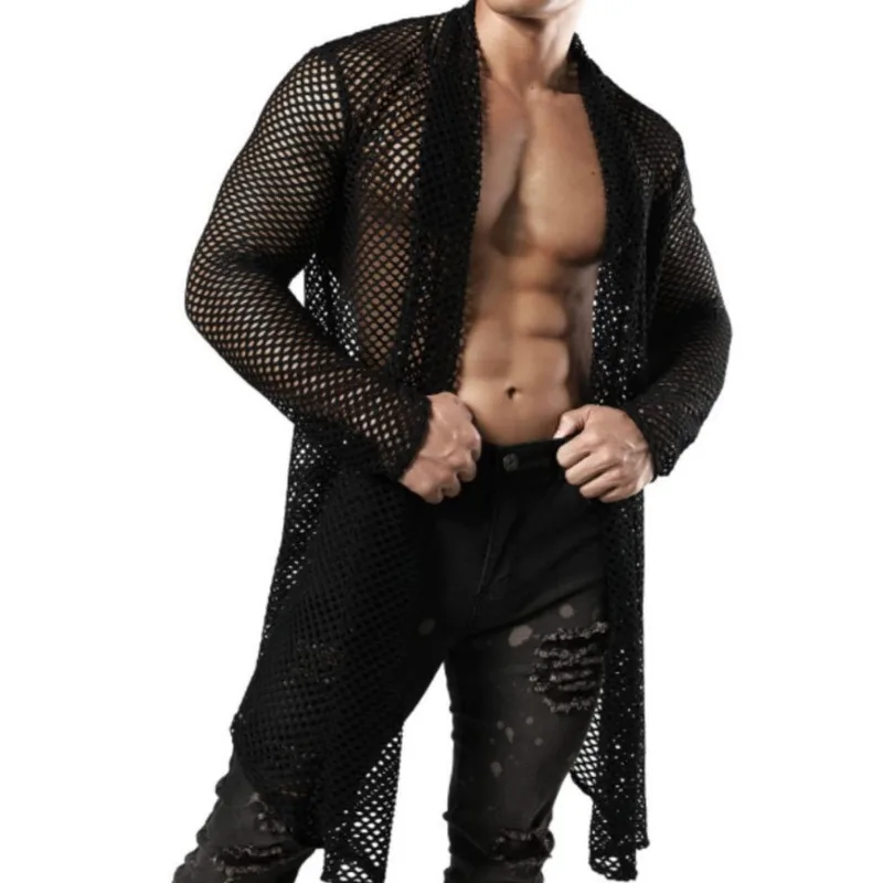 Cardigan Shirt Mesh See-through Sexy Men's Shirt Top Summer Plus Size Shawl Hollow-out Mid-Length Long Sleeve Shirt Top
Cardigan Shirt Mesh See-through Sexy Men's Shirt Top Summer Plus Size Shawl Hollow-out Mid-Length Long Sleeve Shirt Top
