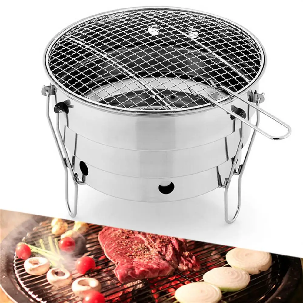 

Portable Outdoor BBQ Grill Folding Split Stainless Steel Fire Pit Cooking Supplies Indoor Camping Picnic Charcoal Grill Burner