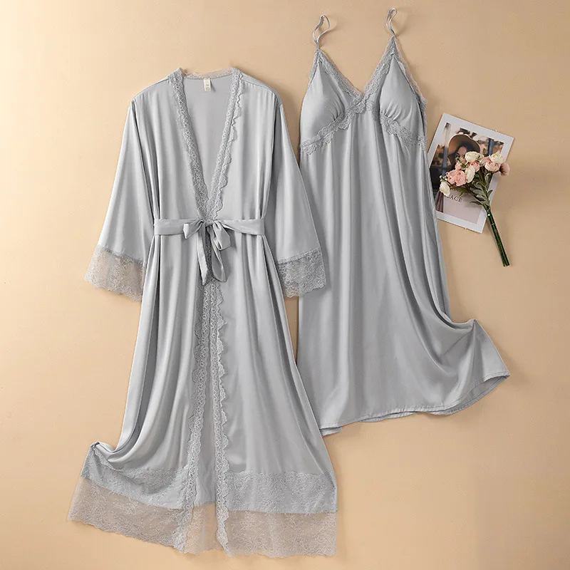 Summer Satin Kimono Bathrobe Gown Nightdress Women Long Robe Two Piece Set Chemise Nightgown Sexy Loose Home Dressing Gown
Summer Satin Kimono Bathrobe Gown Nightdress Women Long Robe Two Piece Set Chemise Nightgown Sexy Loose Home Dressing Gown