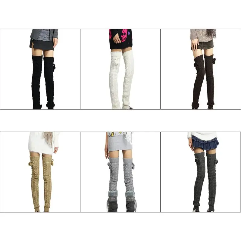 

Womens Winter Thick Cable Knit for Extra Long Thigh High Leg Warmers Crochet Over Knee Long Boot Footless Socks for Danc