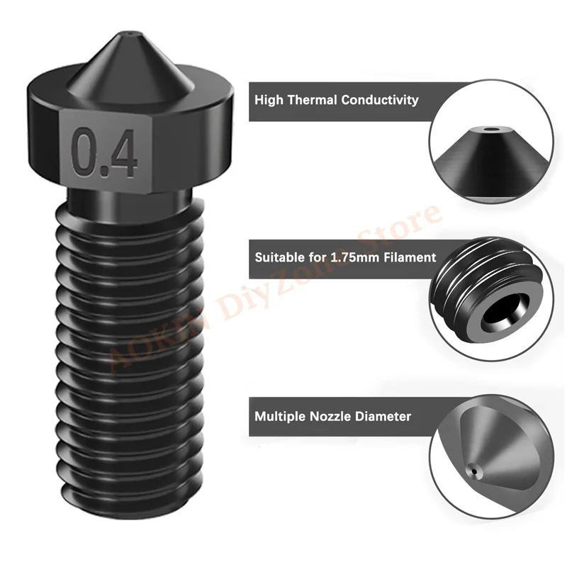 

V5 V6 Hardened Steel Volcano Nozzles for E3D Volcano Hotend M6 0.2mm, 0.3mm, 0.4mm, 0.5mm for 3D Printer 1.75 Filament