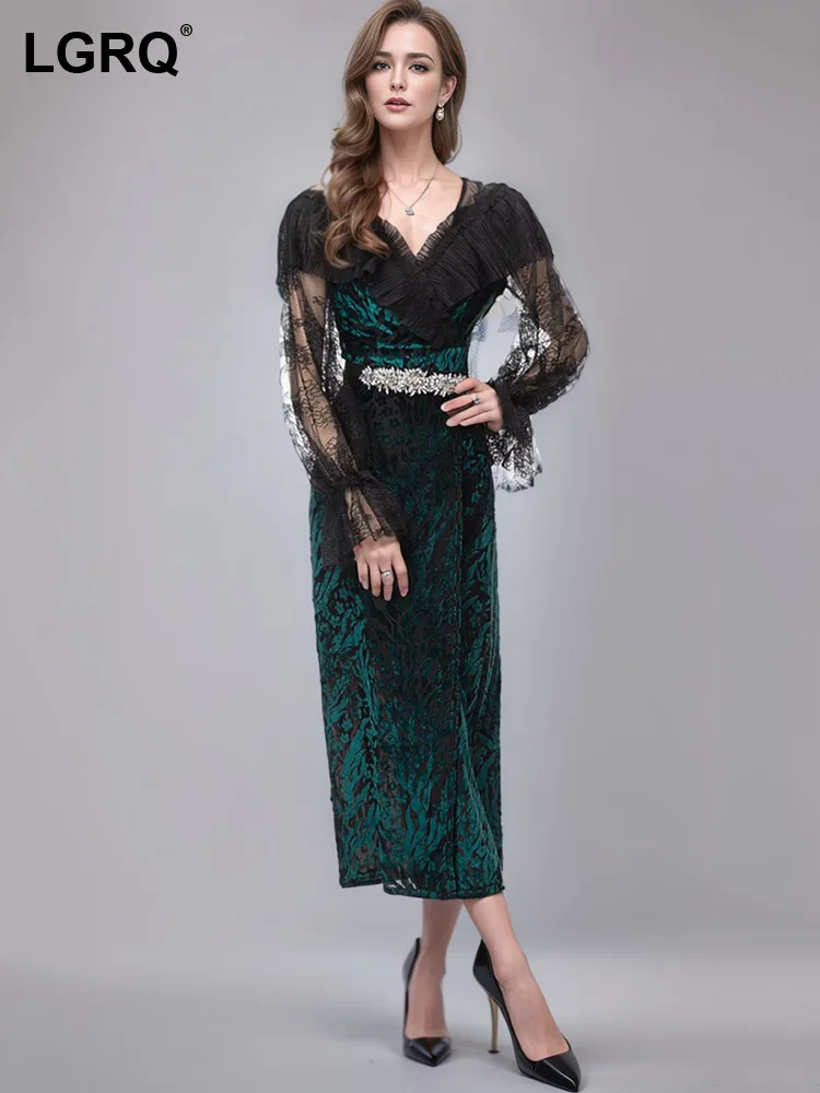 LGRQ Fashion Lace Flare Long Sleeve Dresses Women V Neck High Waist Diamond Waistband Design Dress Female Spring 2024 3WQ8814
LGRQ Fashion Lace Flare Long Sleeve Dresses Women V Neck High Waist Diamond Waistband Design Dress Female Spring 2024 3WQ8814
