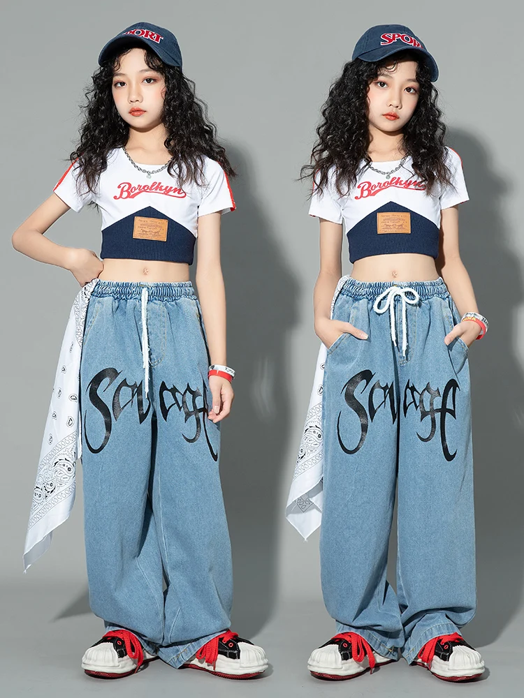 Ballroom Jazz Dance Clothes Girls Crop Tops Denim Pants Kids Hip Hop Outfits Kpop Stage Performance Costume Rave Wear BL11002
Ballroom Jazz Dance Clothes Girls Crop Tops Denim Pants Kids Hip Hop Outfits Kpop Stage Performance Costume Rave Wear BL11002