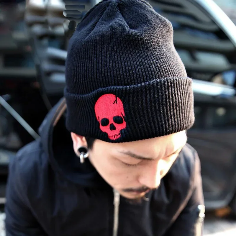 

2023 Men and Women Autumn and Winter Punk Wool Cap Personality Skull Knitting Cap Sets Head Warm Cotton Cap Street Hip-hop Cap