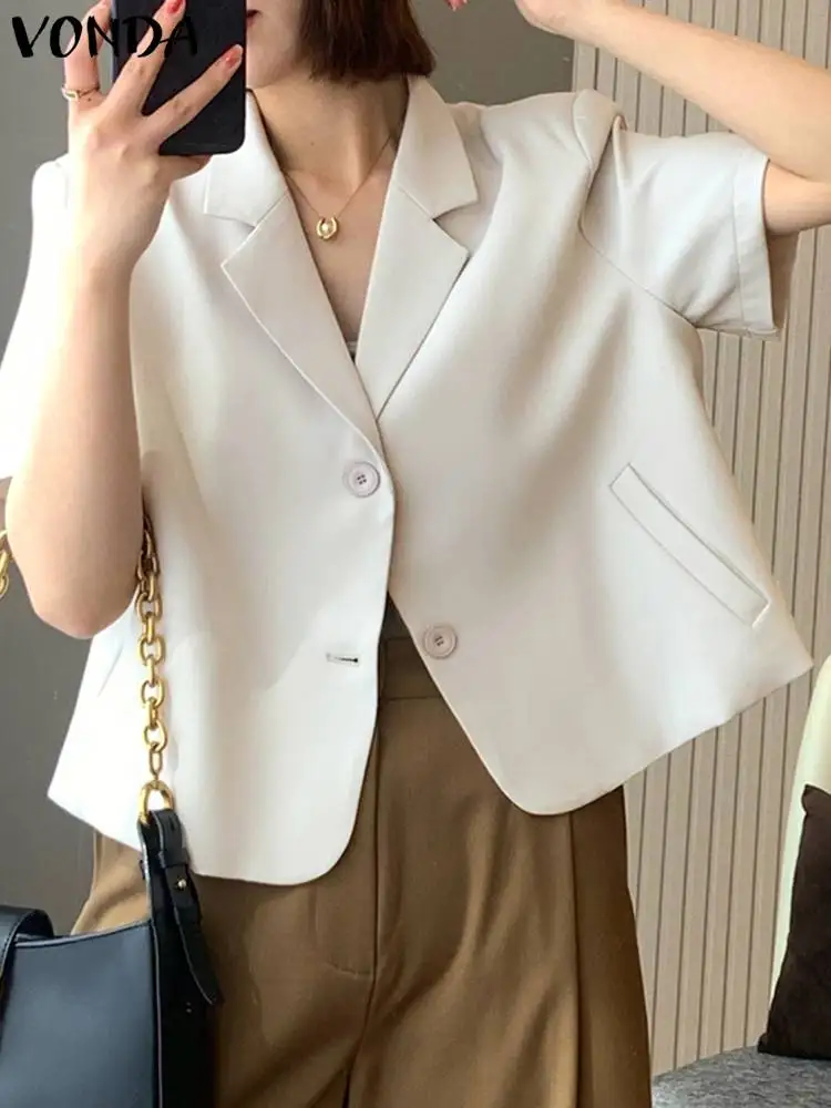 Women Fashion Blazer 2023 VONDA Fashion Elegant Office Outwear Sexy Short Sleeve Lapel Neck Coats Casual OL Style Blazer Baggy
Women Fashion Blazer 2023 VONDA Fashion Elegant Office Outwear Sexy Short Sleeve Lapel Neck Coats Casual OL Style Blazer Baggy