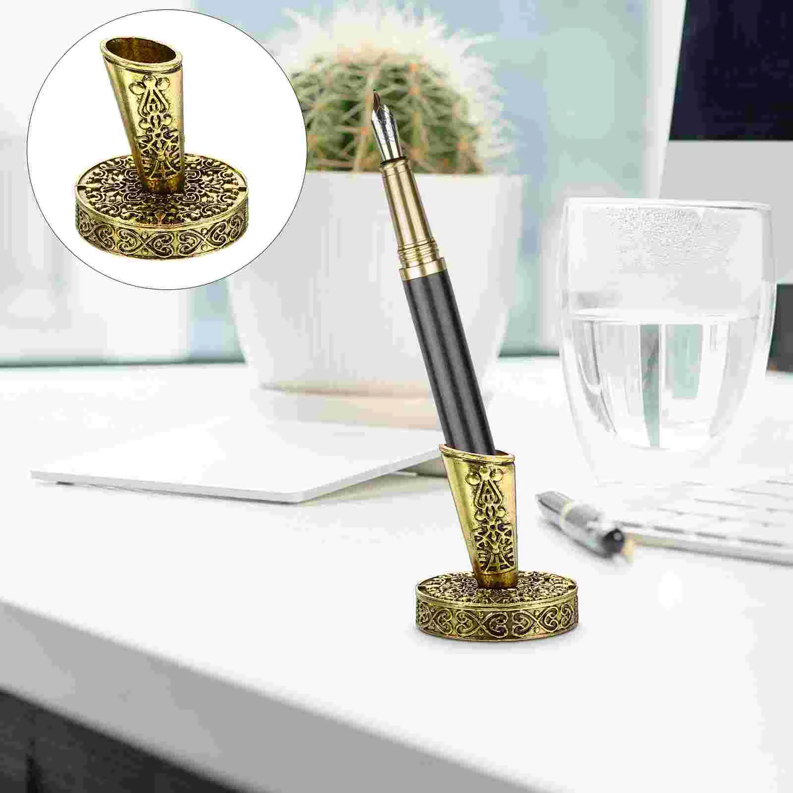

Three-dimensional Retro Oblique Pen Holder Office Toothbrush Holders Quill Dip Base Metal Home