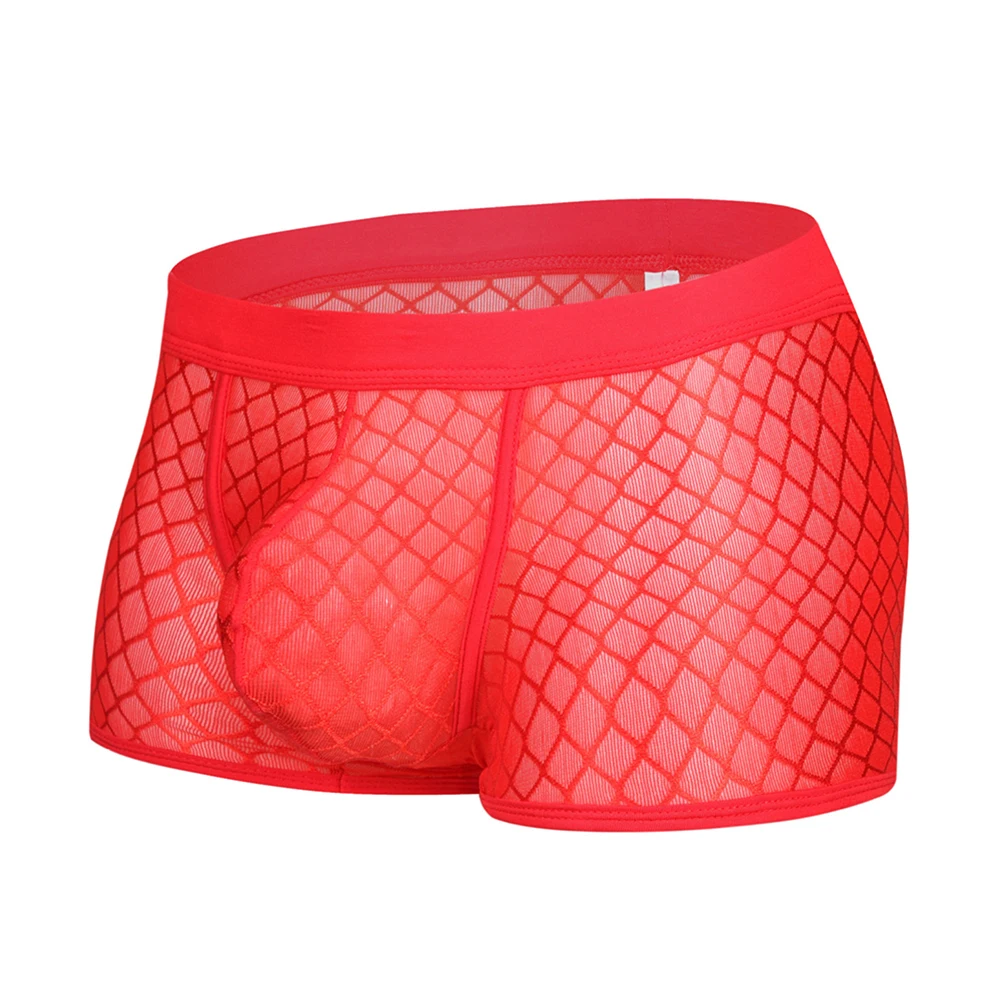 

Sexy Men Ultra Thin Mesh Net Perspective Boxer Briefs Convex Pouch Underpants Breathable See Through Shorts Seductive Underwear