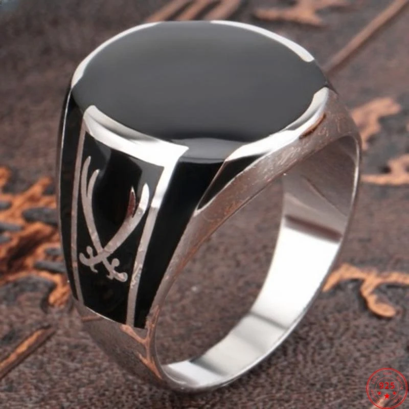 S925 Sterling Silver Ring Black Agate Pattern Gemstone Man's 925 Silver Ring 2021 New Fashion Thai Silver Ings For Men
S925 Sterling Silver Ring Black Agate Pattern Gemstone Man's 925 Silver Ring 2021 New Fashion Thai Silver Ings For Men