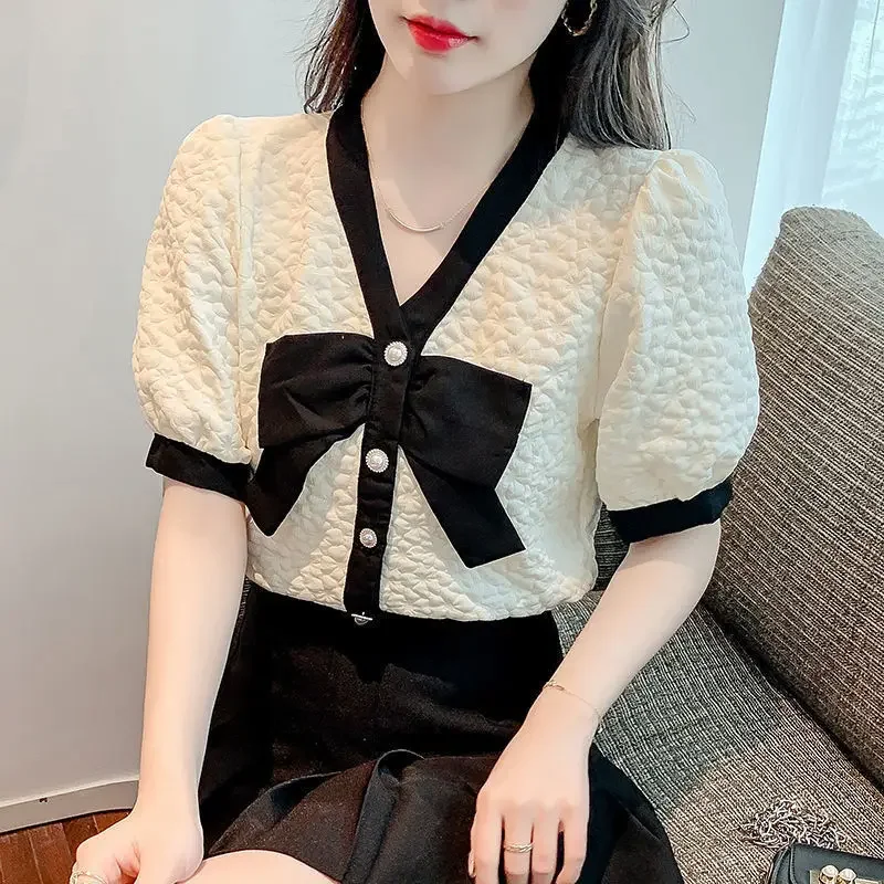 Fashion Women's Short Sleeve Top Bow Tie T-shirt Short Coat Spring Summer Jacket Korean Cheap Wholesale Grace New
Fashion Women's Short Sleeve Top Bow Tie T-shirt Short Coat Spring Summer Jacket Korean Cheap Wholesale Grace New