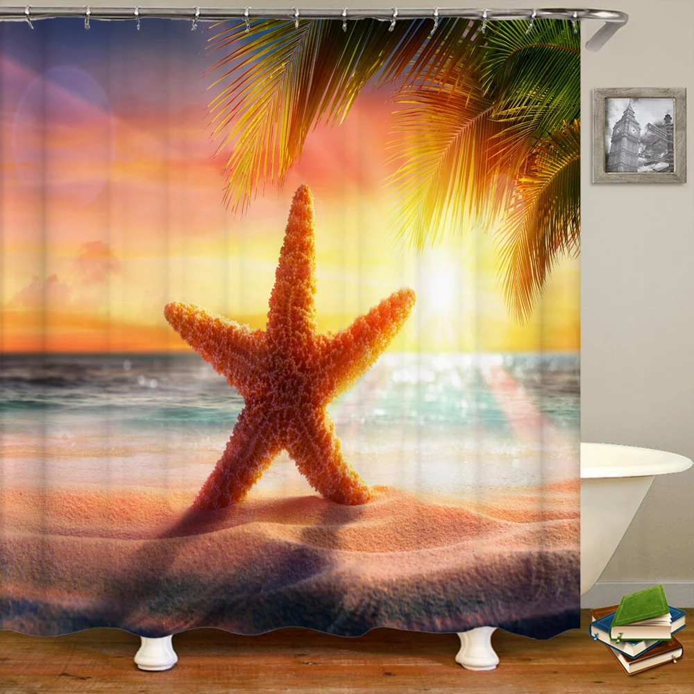 

3D Shower Curtain Various Sunset Dusk Beach Scenery Seaside Printed Bathroom Curtain Polyester Waterproof Home Decor 180x180cm