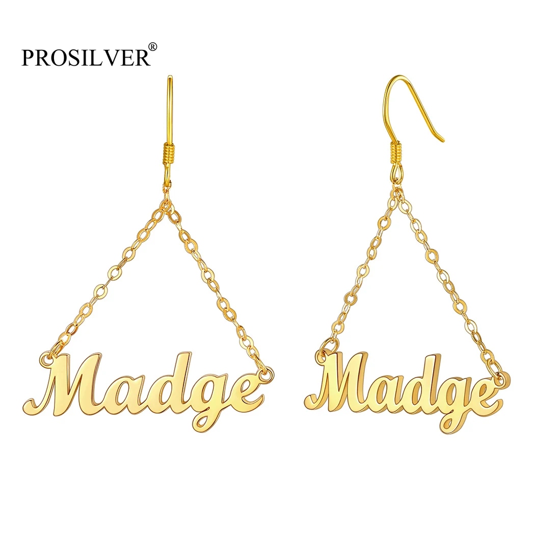 

PROSILVER Custom Name Earrings Dangling Drop Triangle Earring 18K Gold/Platinum Plated Copper for Women Teen Girls PYE15078