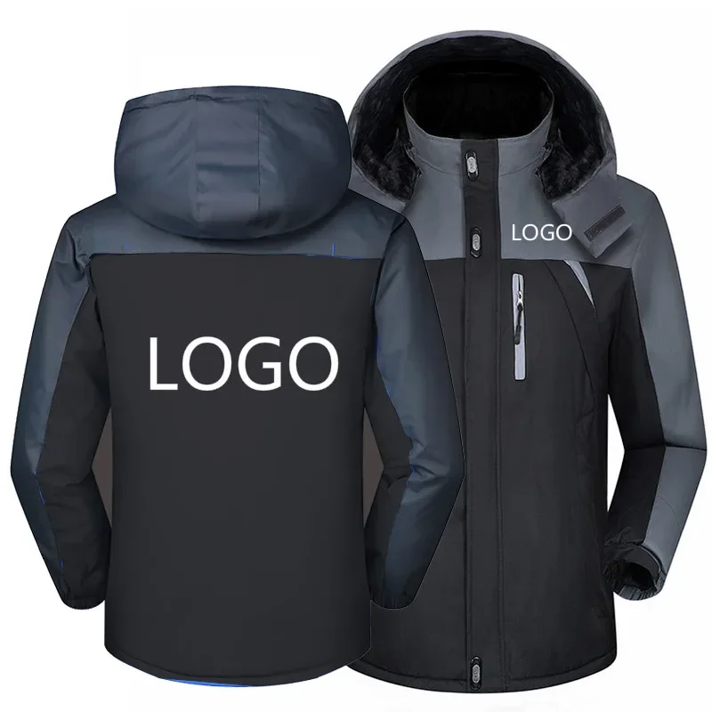 

Winter Jacket Men for Custom logo Thick Velvet Warm Coat Male Windproof Hooded Outwear Casual Mountaineering Overcoat