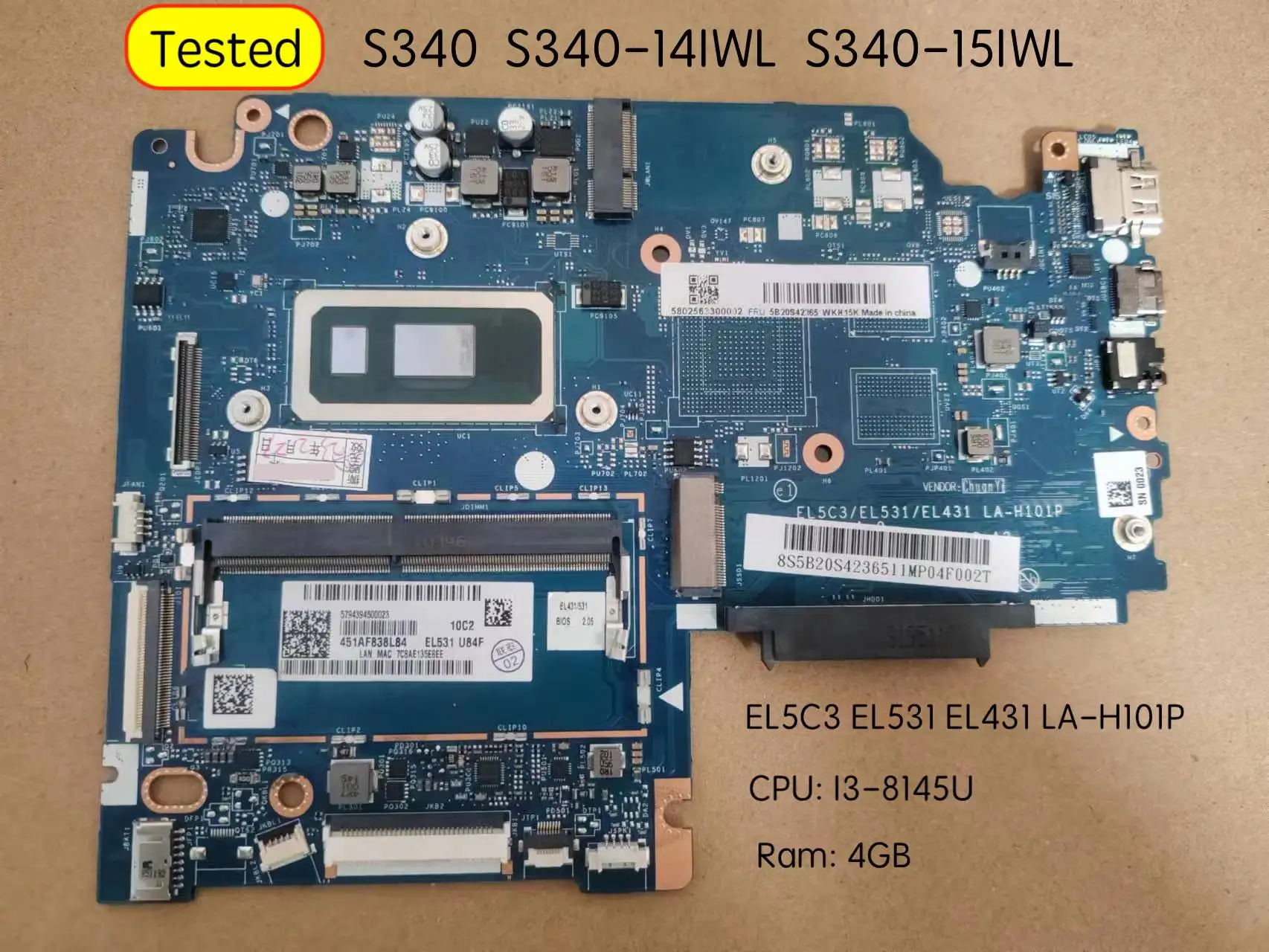 EL5C3 EL531 EL431 LA-H101P For Lenovo ideapad S340 S340-14IWL S340-15IWL Laptop Motherboard
EL5C3 EL531 EL431 LA-H101P For Lenovo ideapad S340 S340-14IWL S340-15IWL Laptop Motherboard