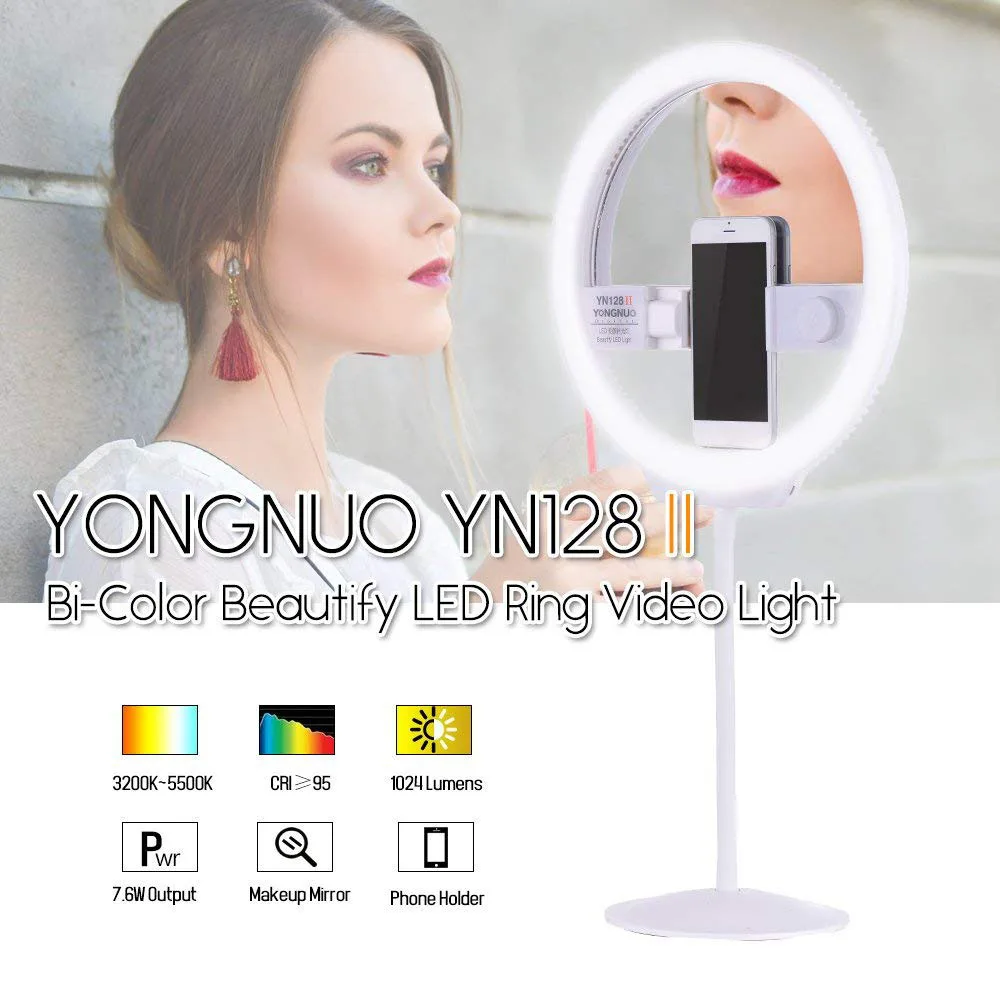 

YONGNUO YN128II Mobile Phone LED Fill Light Beauty Lamp Selfie Fill Light 3200-5600k Adjustable Color Temperature Ring Light
