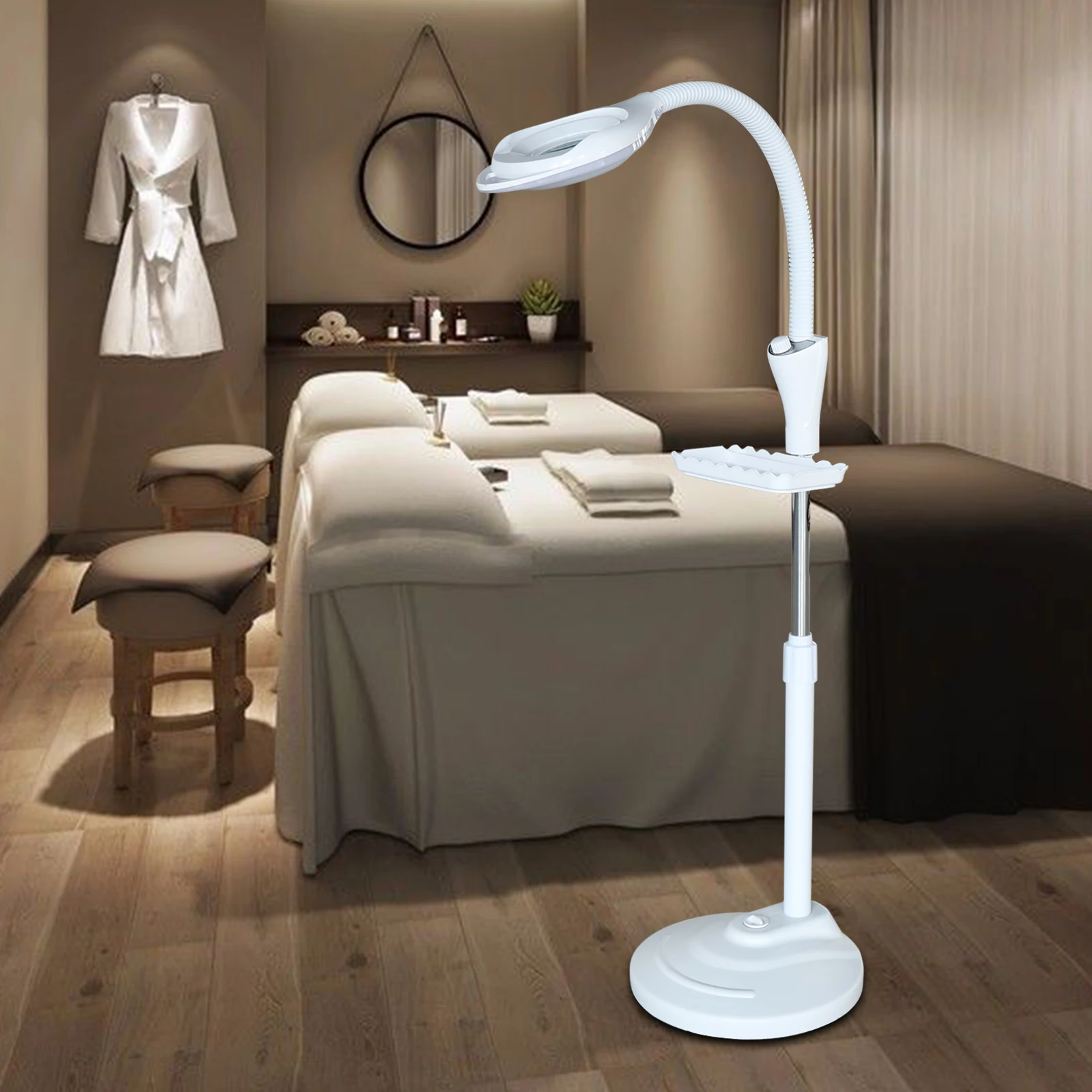 

Magnifying Floor lamp, 16x LED 58W Gooseneck Floor Light with Magnifying Glass Adjustable Brightness Height & Angle for Reading