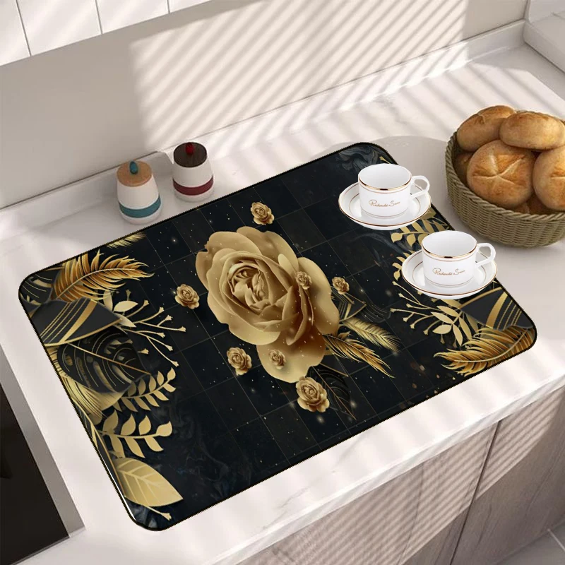 

3D Flower Super Absorbent Drain Pad Kitchen Dish Drying Mat Tableware Coffee Draining Pad Dinnerware Cup Bottle Mat Table Mat