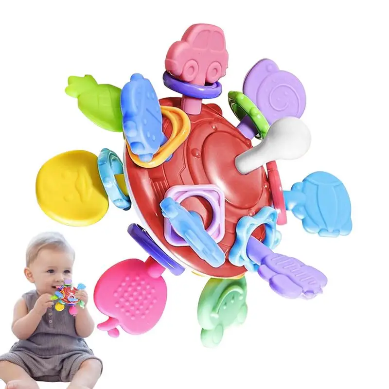 

Игрушка-погремушка для жевания с сенсорными элементами, детские игрушки с легким захватом, детский Прорезыватель для зубов с хранением, детский набор для жевания