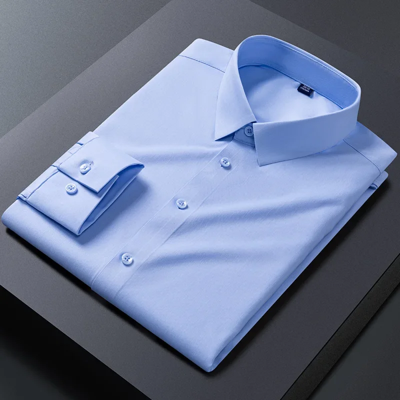 

Men’s Elegant Business Long Sleeve Shirts Easy Care Bamboo Fiber Office Formal Dress Shirt Casual Standard Male Workwear Shirt