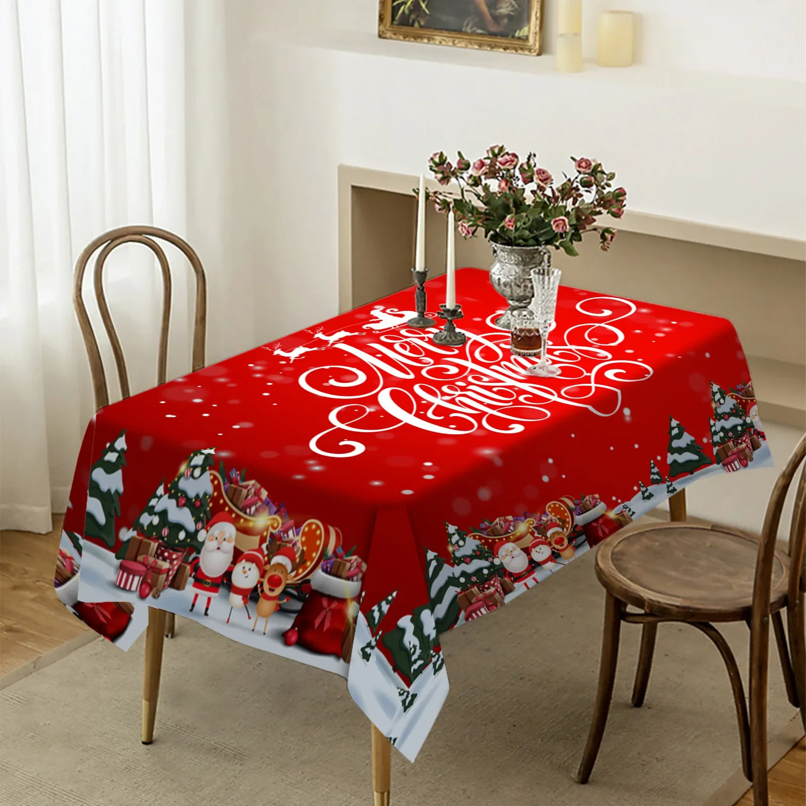 

Plaid Snowman Pine Table Cloth Elk Snowflake Table Cloth Christmas Party Table Cloth End Table Tablecloth New Year Decorations