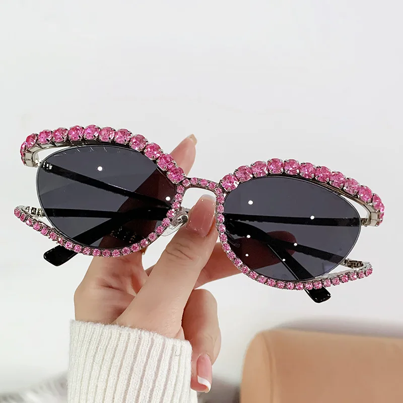 

Retro Round Sunglasses Women 2024 Fashion Unique Rimless Style Sun Glasses For Ladies Exquisite Diamond Rhinestone Shades