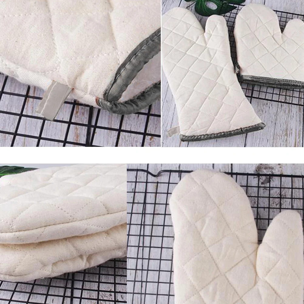 

White Cotton Cloth Non-slip Heat Resistant Gloves Kitchen Oven Mitt Cooking Tools for Home Restaurant