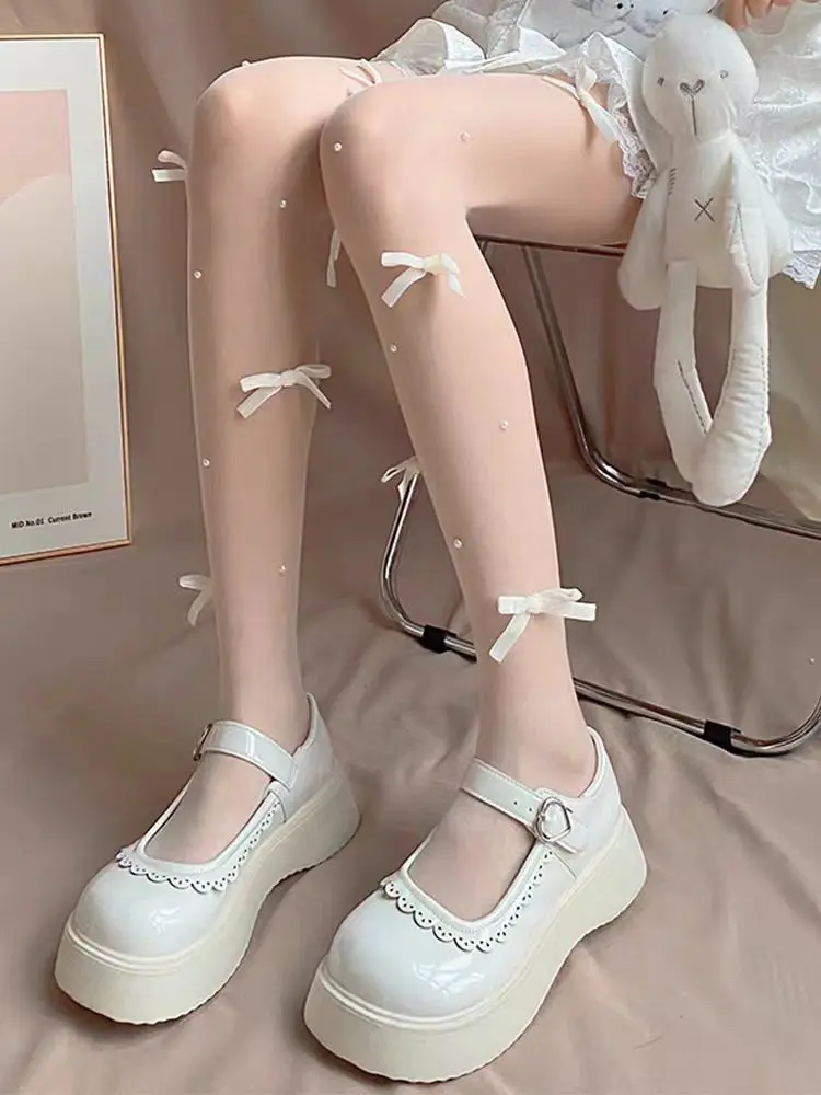 Silk Stockings Pantyhose Bowknot Sweet Woman Spring and Summer Multi-colored Pearl Socks with a Sense of Design Lolita Cute
Silk Stockings Pantyhose Bowknot Sweet Woman Spring and Summer Multi-colored Pearl Socks with a Sense of Design Lolita Cute