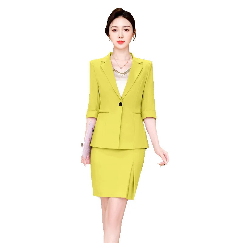 

Summer Half Sleeve Formal Women Business Suits with Tops and Skirt Professional Office Work Wear Ladies Blazers OL Styles
