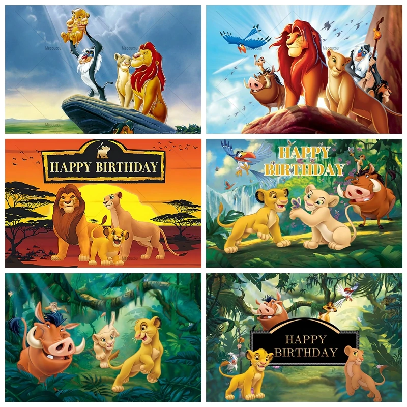 

Custom Name Lion King Baby 1st Birthday Backdrop Photography Jungle Animal Newborn Portrait Photographic Background Photo Studio