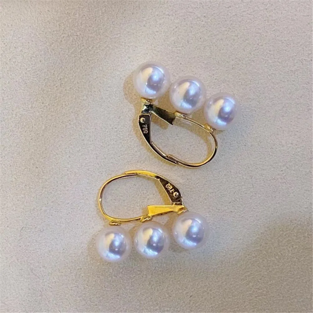 

DIY Pearl Accessories G18K Gold Jewelry Pearl Stud Earrings Empty Tray Wheat Ear Thread Female Fit 5-6mm Beads G281