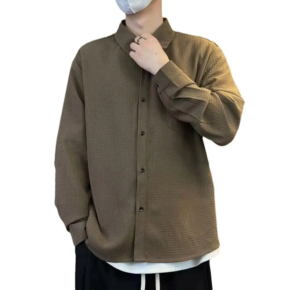 Simple Stylish Men Shirt Men's Fall Spring Cardigan Shirt with Turn-down Collar Long Sleeve Loose Fit Mid Length Solid for Young
Simple Stylish Men Shirt Men's Fall Spring Cardigan Shirt with Turn-down Collar Long Sleeve Loose Fit Mid Length Solid for Young