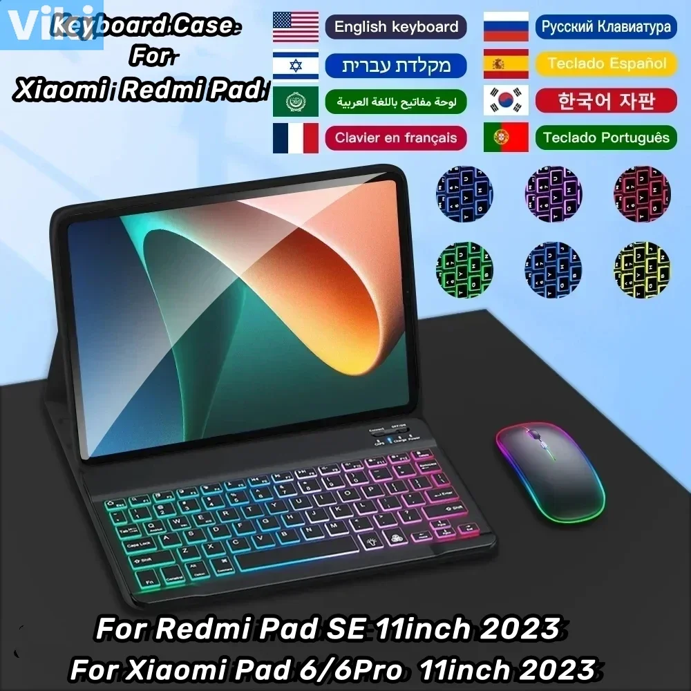 

Keyboard Case For Xiaomi Redmi Pad SE 2023 11 inch Spanish Russian Portuguese Arabic Backlit keyboard fo Xiaomi Pad 6/6 Pro Case