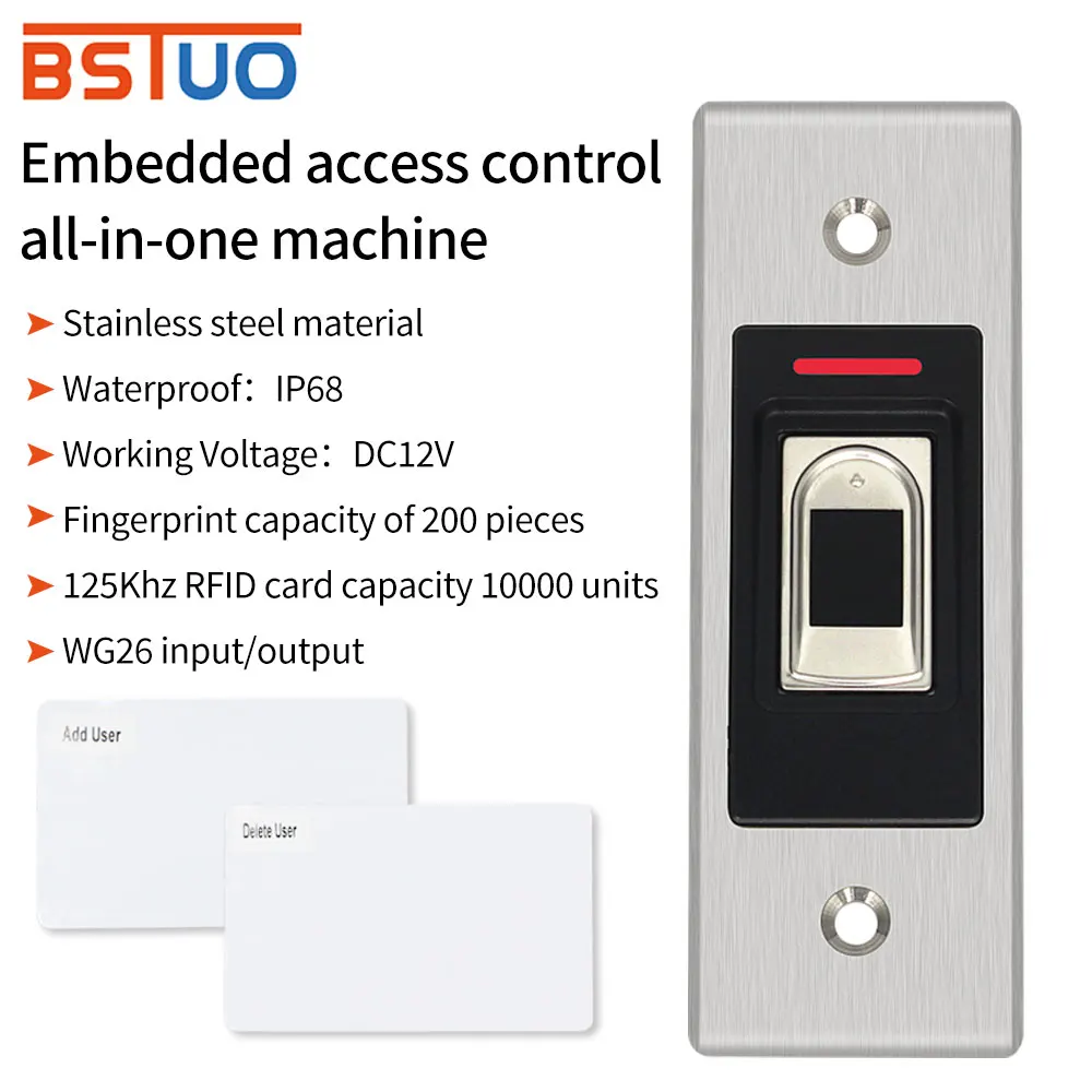 

RFID Standalone Fingerprint Access Control Metal Keypad IP68 Waterproof Backlight Opener Embedded installation Concealed in Wall