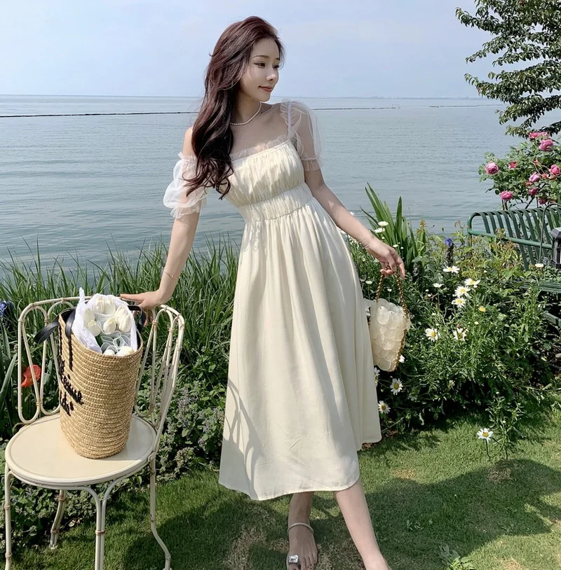 Retro Mesh Short-sleeved Dresses for Women Summer Temperament Square Neck High Waist Long Section Splicingdresses for Women 2023
Retro Mesh Short-sleeved Dresses for Women Summer Temperament Square Neck High Waist Long Section Splicingdresses for Women 2023