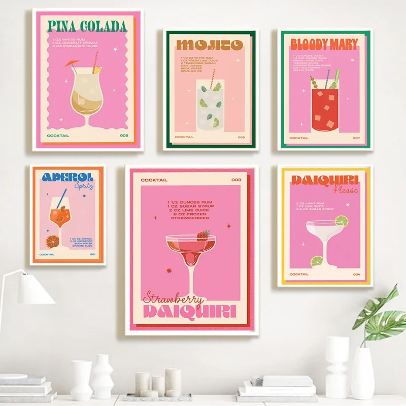 

Cocktail Mojito Juice Drinks Bar Vintage Wall Art Canvas Painting Nordic Posters and Prints Wall Pictures for Living Room Decor