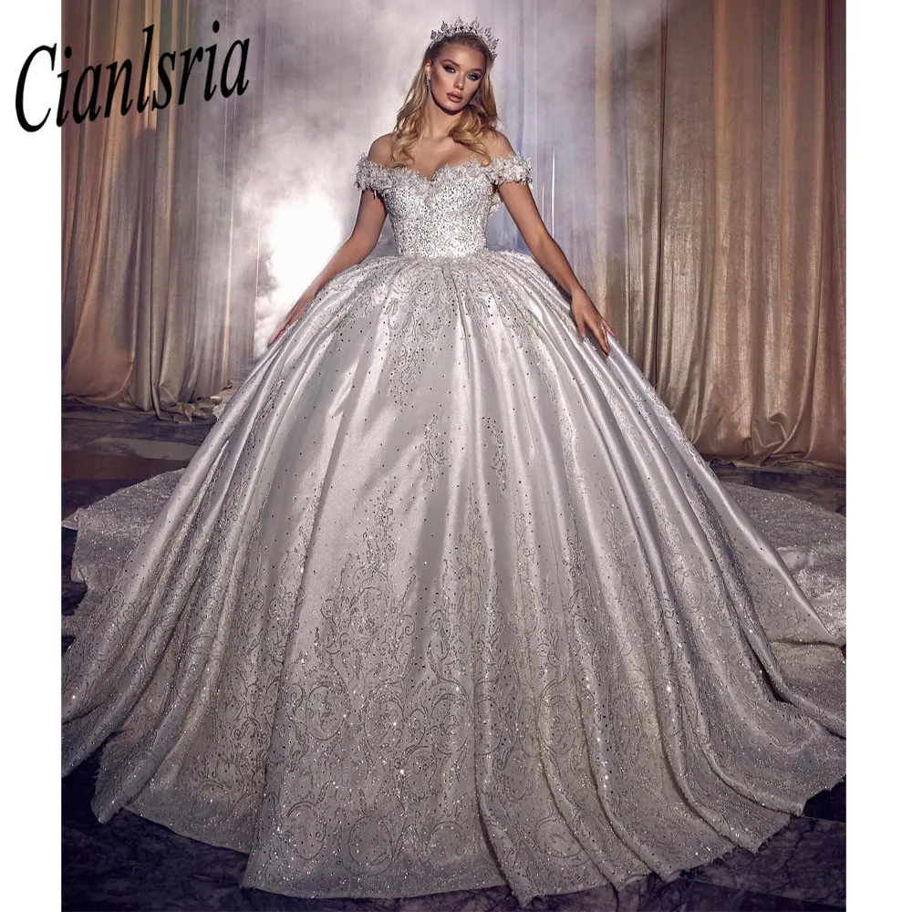 Luxurious Arabic Style A Line Wedding Gowns Long Sleeves Plus Size Puffy Train Princess Sparkly Sequins Bridal Party Dress
Luxurious Arabic Style A Line Wedding Gowns Long Sleeves Plus Size Puffy Train Princess Sparkly Sequins Bridal Party Dress