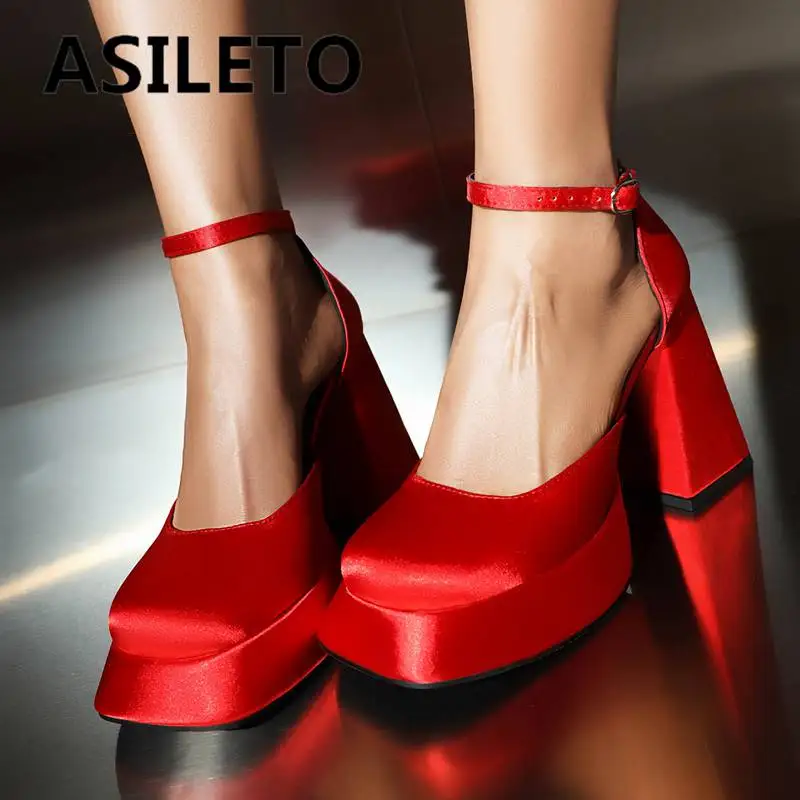 ASILETO Brand Women Pumps Square Toe Strange Heels 10.5cm Platform 3cm Buckle Strap Satin Sexy Party Shoes Plus Size 41 42 43
ASILETO Brand Women Pumps Square Toe Strange Heels 10.5cm Platform 3cm Buckle Strap Satin Sexy Party Shoes Plus Size 41 42 43