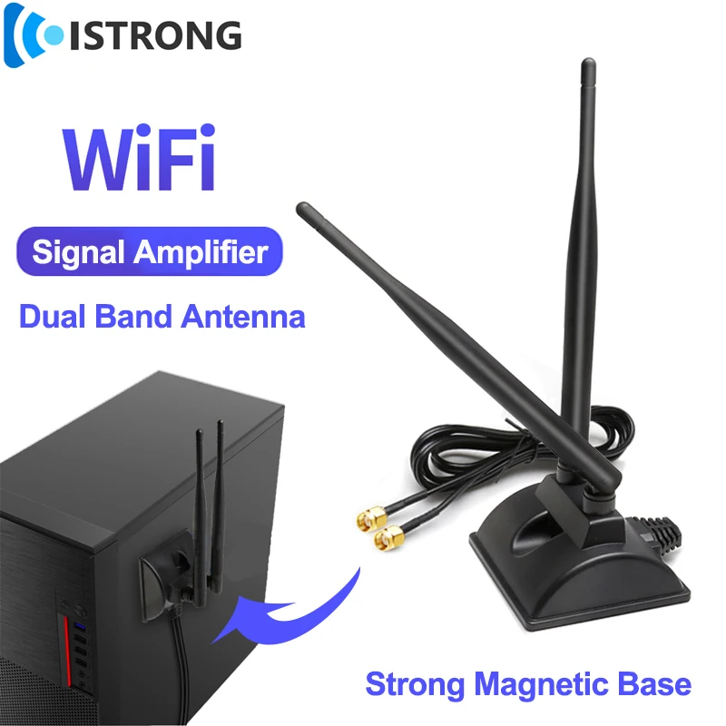 

2.4G 5.8G WiFi Dual Band Antenna Amplifier Magnetic Base External Extension Signal Booster for PC Wireless Network Card Router