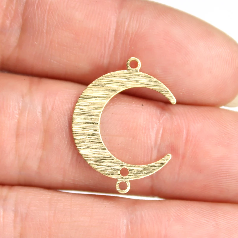 

WZNB 20Pcs Texture Raw Brass Crescent Moon 3 Hole Charms Pendant Connector for Jewelry Making Handmade Earring Diy Accessories