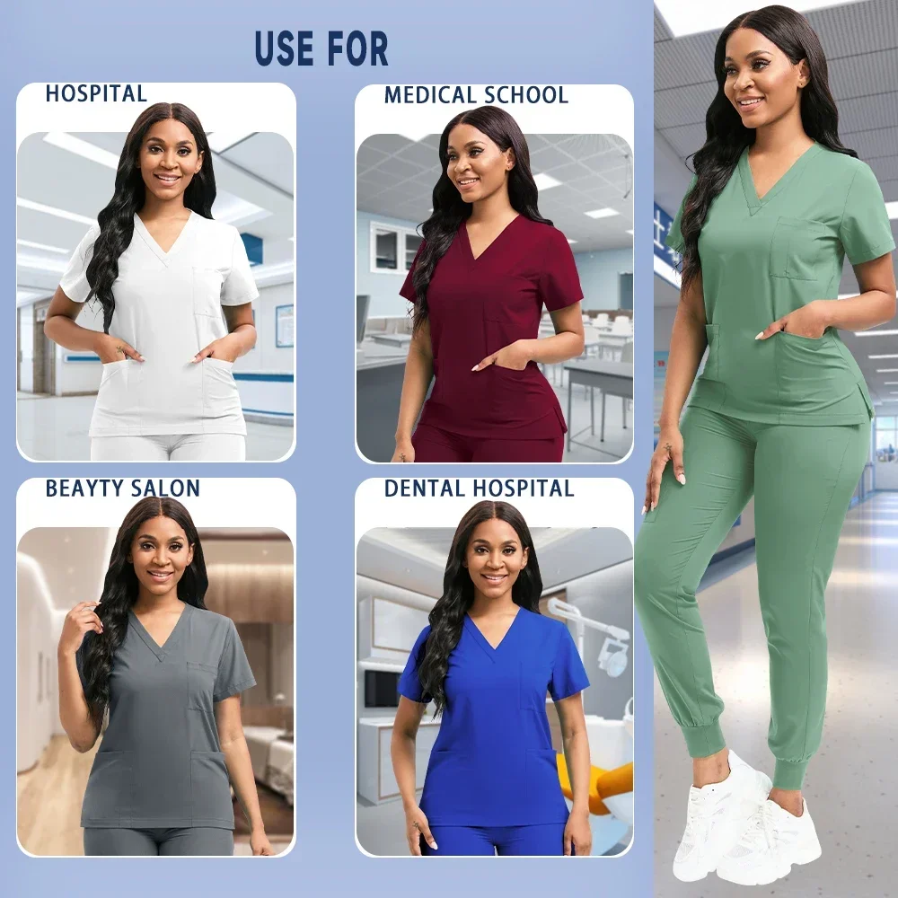 

Tops+Pants Jogger Suit Doctor Nurse Scrubs Set Hospital Medical Surgical Uniforms Multicolor Women Wear Scrub Doctor Uniform