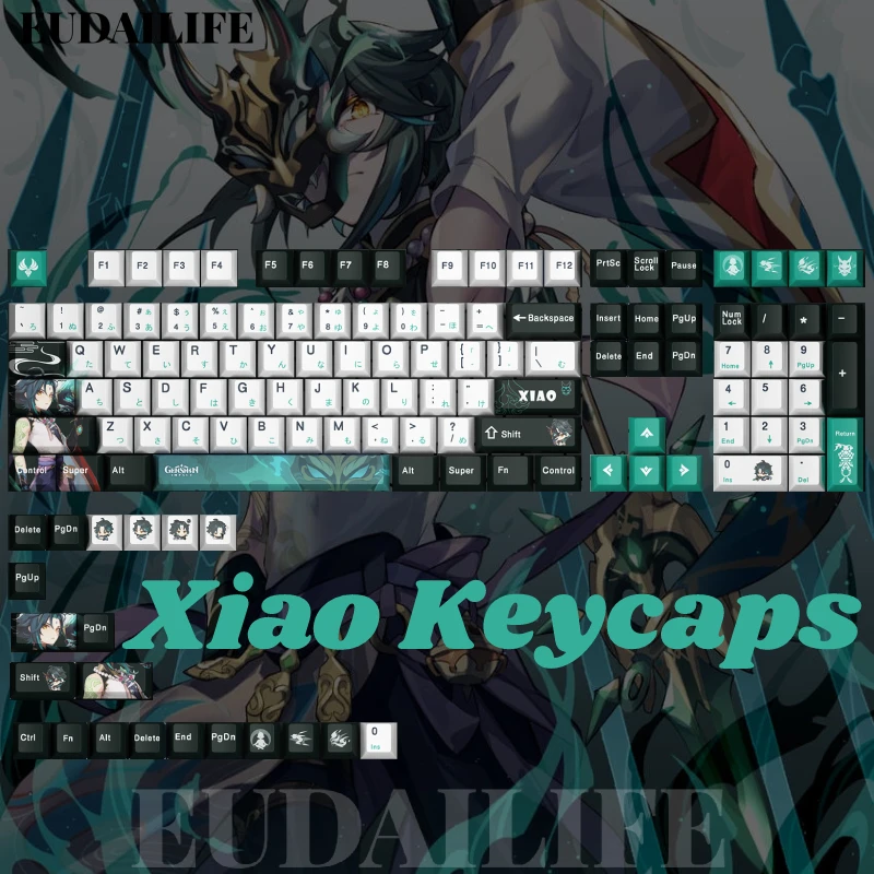 

Xiao 128 Key Cap Genshin Impact PBT DYE Sublimation Cherry MX Cross Axis Switch Keycap Key Cover for Mechanical Keyboard Gift