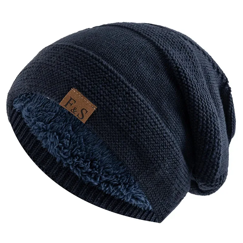 

New Brand Unisex Slouchy Winter Hats Add Fur Lined Men Women Warm Beanie Cap Casual Casual Label Decor Winter Knitted Hats