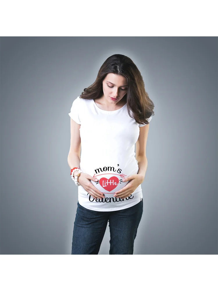 

Maternity Moms Little Valentine Cute Funny Valentine's Day Pregnancy T Shirt Casual Short Sleeve Pregnant Tops Clothes
