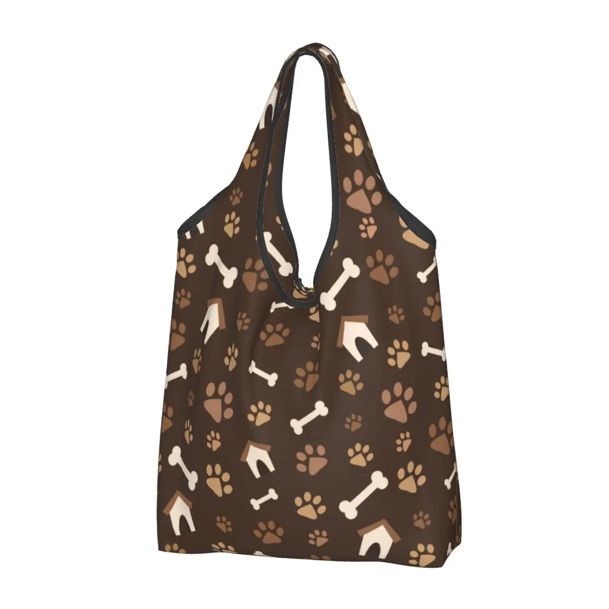 

Переработанная коричневая сумка для покупок с изображением следов животных и костей, женская сумка-тоут, портативные сумки для покупок для питомцев, собак, кошек, лап