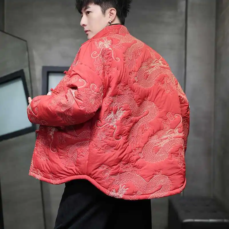 2023 Chinese Coat men's Cotton Jacket Thickened Warm Chinese Ancient Style Embroidered Dragon Tangsuits Style Cotton Jacket
2023 Chinese Coat men's Cotton Jacket Thickened Warm Chinese Ancient Style Embroidered Dragon Tangsuits Style Cotton Jacket