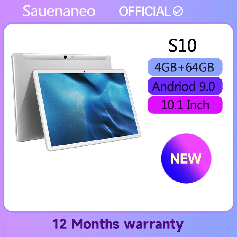 

Sauenane 10.1 Inch Android 9 Tablet Pc Octa Core 4GB RAM 64GB ROM Duall SIM Cards Bluetooth WiFi 3G Phone Call Google Play