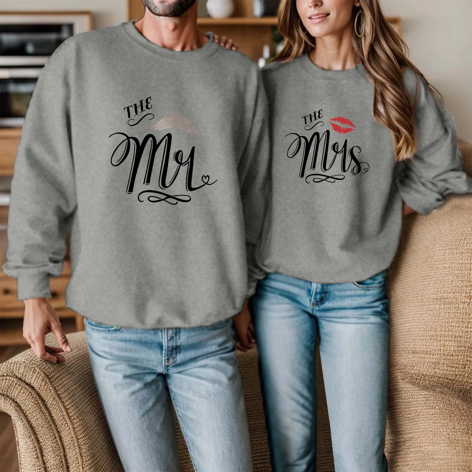 

This Mr And This Mrs Couple Lover Clothes Tops Funny Letter Print Hoodless Swearshirts Valentine's Gift For Girlfriend Boyfriend