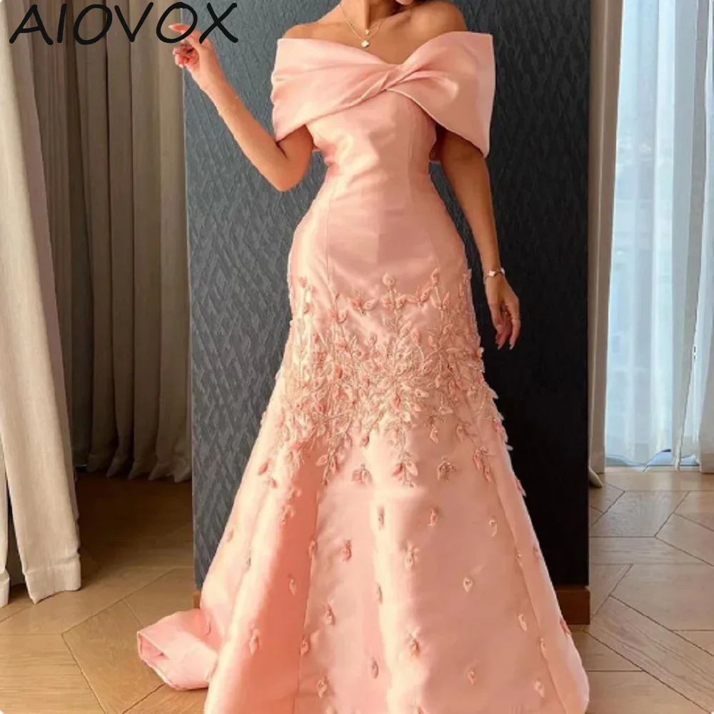 

AIOVOX ТРАПЕЦИЕВИДНОЕ ПЛАТЬЕ для торжественных случаев розовые Роскошные арабские вечерние платья с открытыми плечами атласные платья с бисером